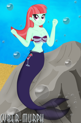 Size: 2992x4560 | Tagged: safe, artist:cyber-murph, imported from derpibooru, melon mint, mermaid, series:cyber-murph's mermaids, equestria girls, equestria girls series, friendship games, background human, belly, belly button, bra, breasts, bubble, cleavage, clothes, cute, flowing hair, mermaidized, midriff, pearl, rock, seashell bra, seaweed, signature, species swap, underwater, underwear