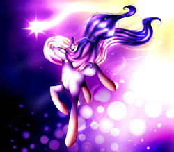 Size: 3200x2800 | Tagged: safe, artist:minelvi, imported from derpibooru, oc, oc only, earth pony, pony, crescent moon, earth pony oc, ethereal mane, looking up, moon, solo, starry mane