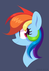 Size: 1448x2120 | Tagged: safe, artist:yaaaco, artist:yaco, imported from derpibooru, rainbow dash, pegasus, pony, blue background, bust, female, mare, portrait, profile, simple background, smiling, solo