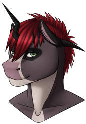 Size: 643x931 | Tagged: safe, artist:imreer, imported from derpibooru, oc, oc only, anthro, unicorn, bust, horn, male, simple background, smiling, solo, transparent background, unicorn oc