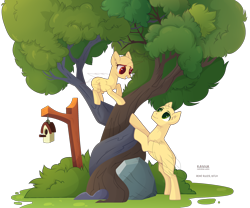 Size: 3190x2655 | Tagged: safe, artist:teepew, imported from derpibooru, oc, oc only, alicorn, .psd available, alicorn oc, bald, base, duo, eyelashes, horn, intertwined trees, looking at each other, male, outdoors, signature, simple background, smiling, stallion, transparent background, tree, wings