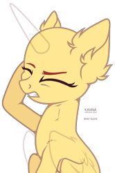 Size: 830x1253 | Tagged: safe, artist:teepew, imported from derpibooru, oc, oc only, alicorn, pony, alicorn oc, bald, base, ear fluff, eyelashes, eyes closed, gritted teeth, horn, signature, simple background, solo, transparent background, wings