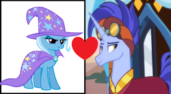 Size: 970x533 | Tagged: safe, imported from derpibooru, hoo'far, trixie, pony, unicorn, female, male, mare, palindrome get, shipping, shipping domino, stallion, straight, trixfar