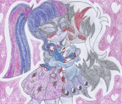 Size: 990x844 | Tagged: safe, artist:nephilim rider, imported from derpibooru, sci-twi, twilight sparkle, oc, oc:heaven lost, equestria girls, female, lesbian, traditional art