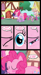 Size: 1280x2300 | Tagged: safe, artist:bigsnusnu, imported from derpibooru, pinkie pie, spike, twilight sparkle, comic:dusk shine in pursuit of happiness, carrying, dusk shine, half r63 shipping, rule 63, shipping