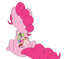 Size: 6000x5500 | Tagged: safe, artist:aaron amethyst, imported from derpibooru, gummy, pinkie pie, earth pony, pony, apple, back, cake, chocolate, cupcake, female, food, icing bag, pie, simple background, solo, tattoo, transparent background