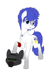 Size: 4677x6614 | Tagged: safe, artist:calena, imported from derpibooru, oc, oc only, oc:isaac pony, earth pony, pony, derpibooru community collaboration, 2021 community collab, cutie mark, doom, doom equestria, helmet, jewelry, logo, looking at you, male, moon, necklace, show accurate, simple background, smiling, smiling at you, solo, transparent background