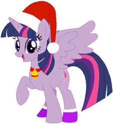 Size: 426x470 | Tagged: safe, artist:selenaede, artist:user15432, imported from derpibooru, twilight sparkle, alicorn, pony, base used, bell, christmas, christmas outfit, clothes, hat, holiday, looking at you, purple socks, raised hoof, red hat, santa hat, simple background, socks, solo, twilight sparkle (alicorn), vector, white background