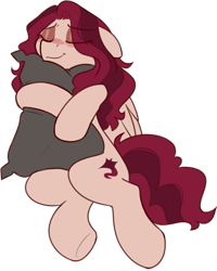 Size: 845x1057 | Tagged: safe, artist:crimmharmony, imported from derpibooru, oc, oc only, oc:crimm harmony, pegasus, pony, blushing, cuddling, eyes closed, female, happy, mare, pillow, simple background, snuggling, solo, transparent background