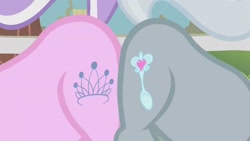 Size: 1280x720 | Tagged: safe, imported from derpibooru, screencap, diamond tiara, silver spoon, call of the cutie, season 1, bump bump sugar lump rump, butt, butt to butt, butt touch, cutie mark, female, filly, plot