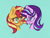 Size: 800x606 | Tagged: safe, artist:goshhhh, imported from derpibooru, starlight glimmer, sunset shimmer, pony, unicorn, bedroom eyes, blue background, blushing, bust, duo, female, heart eyes, lesbian, looking at each other, looking at someone, mare, shimmerglimmer, shipping, simple background, smiling, wingding eyes