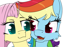 Size: 1700x1265 | Tagged: safe, artist:dacaoo, imported from derpibooru, fluttershy, rainbow dash, pony, duo, duo female, eye contact, female, looking at each other, open mouth, simple background, transparent background