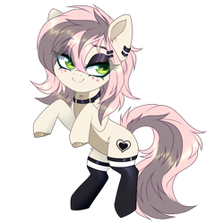 Size: 3000x3000 | Tagged: safe, artist:_spacemonkeyz_, imported from derpibooru, oc, oc only, earth pony, pony, choker, clothes, piercing, simple background, socks, solo, transparent background