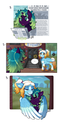 Size: 866x1676 | Tagged: safe, artist:lastnight-light, imported from derpibooru, oc, oc only, oc:fruity pop, oc:serene sky, pegasus, pony, crying, female, hug, mare, newspaper, winghug