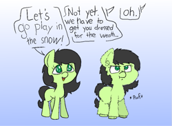 Size: 897x657 | Tagged: safe, artist:happy harvey, imported from derpibooru, oc, oc:filly anon, earth pony, pony, :t, butt fluff, cheek fluff, chest fluff, colored pupils, cute, descriptive noise, dialogue, drawn on phone, ear fluff, female, fetlock tuft, filly, fluffy, glare, gradient background, leg fluff, looking up, neck fluff, no pupils, nose wrinkle, ocbetes, offscreen character, open mouth, phone drawing, poof, scrunchy face, simple background, smiling, unshorn fetlocks, white background, winter coat