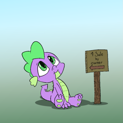 Size: 749x750 | Tagged: safe, artist:happy harvey, imported from derpibooru, spike, dragon, arrow, baby, baby dragon, cute, drawn on phone, for sale, looking up, male, phone drawing, sign, sitting, smiling, spikabetes