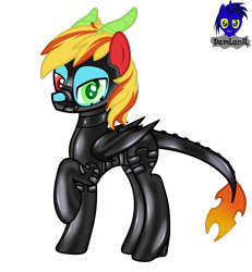 Size: 3840x4154 | Tagged: safe, artist:damlanil, imported from derpibooru, oc, oc only, oc:drivel, dracony, dragon, hybrid, pony, bodysuit, bondage, bondage mask, catsuit, clothes, collar, commission, gag, gimp suit, heterochromia, high heels, hood, horn, latex, latex suit, looking at you, male, muzzle gag, rubber, shiny, shoes, show accurate, simple background, solo, stallion, story, transparent background, vector