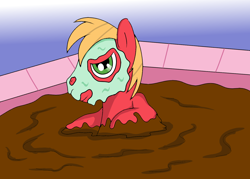 Size: 1400x1000 | Tagged: safe, artist:amateur-draw, imported from derpibooru, big macintosh, earth pony, pony, male, mud, mud bath, mud mask, muddy, request, requested art, simple background, solo, spa, stallion