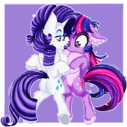 Size: 2500x2500 | Tagged: safe, artist:rurihal, imported from derpibooru, rarity, twilight sparkle, alicorn, pony, unicorn, bipedal, chest fluff, comparison, cute, ear fluff, female, floppy ears, mare, pale belly, twilight sparkle (alicorn)