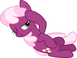 Size: 2803x2139 | Tagged: safe, artist:dasprid, imported from derpibooru, cheerilee, earth pony, pony, filli vanilli, bedroom eyes, female, lying down, mare, on back, one eye closed, simple background, transparent background, vector, wink