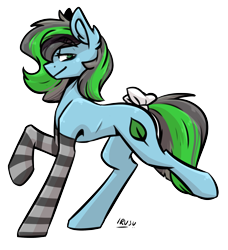 Size: 2130x2338 | Tagged: safe, artist:lrusu, imported from derpibooru, oc, oc only, oc:aspen, earth pony, pony, bow, clothes, femboy, male, photo, simple background, socks, solo, striped socks, tail bow, transparent background
