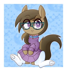 Size: 1700x1800 | Tagged: safe, artist:fullmetalpikmin, imported from derpibooru, oc, oc only, oc:dawnsong, earth pony, pony, clothes, collar, female, glasses, looking at you, panties, smiling, socks, solo, sweater, underwear, white underwear