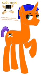 Size: 1550x2830 | Tagged: safe, artist:calebtyink, imported from derpibooru, oc, oc:mayor stallion, oc:osman b. tophat, pony, unicorn, 1000 hours in ms paint, cutie mark, hat, male, orange pony, short hair, short tail, stallion, top hat