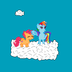 Size: 250x250 | Tagged: safe, artist:nate5700, imported from derpibooru, rainbow dash, scootaloo, pegasus, pony, 1000 hours in ms paint, cloud, pixel art