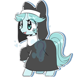 Size: 2605x2607 | Tagged: safe, artist:blurry-kun, imported from derpibooru, oc, oc only, oc:sister ciel, pony, clothes, commission, commissioner:reversalmushroom, eye clipping through hair, female, habit, heart, mare, nun, raised hoof, simple background, smiling, solo, transparent background, watermark