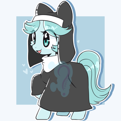 Size: 2605x2607 | Tagged: safe, alternate version, artist:blurry-kun, imported from derpibooru, oc, oc only, oc:sister ciel, pony, clothes, commission, eye clipping through hair, female, habit, heart, mare, nun, raised hoof, simple background, smiling, solo, watermark