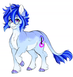 Size: 1921x2015 | Tagged: safe, artist:silentwolf-oficial, imported from derpibooru, oc, oc only, oc:silent wolf, pony, unicorn, cloven hooves, glasses, horn, leonine tail, raised hoof, simple background, smiling, solo, unicorn oc, white background