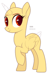 Size: 1200x1860 | Tagged: safe, artist:teepew, imported from derpibooru, oc, oc only, alicorn, pony, alicorn oc, bald, base, eyelashes, horn, raised hoof, signature, simple background, smiling, solo, transparent background, wings