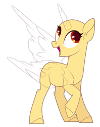 Size: 1362x1719 | Tagged: safe, artist:teepew, imported from derpibooru, oc, oc only, alicorn, pony, alicorn oc, bald, base, eyelashes, horn, open mouth, raised hoof, signature, simple background, smiling, solo, transparent background, wings