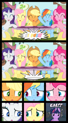 Size: 1280x2300 | Tagged: safe, artist:bigsnusnu, imported from derpibooru, applejack, fluttershy, pinkie pie, rainbow dash, rarity, twilight sparkle, comic:dusk shine in pursuit of happiness, dusk shine, fear, harem, mane six, realization, rule 63, silence, table