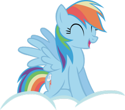 Size: 900x788 | Tagged: safe, imported from derpibooru, rainbow dash, pegasus, pony, cloud, cute, dashabetes, eyes closed, female, happy, simple background, sitting, smiling, solo, spread wings, transparent background, vector, wings