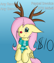 Size: 1495x1736 | Tagged: safe, artist:wapamario63, imported from ponybooru, fluttershy, pegasus, pony, animal costume, commission, costume, cute, female, mare, reindeer costume, shyabetes, solo, ych example, your character here
