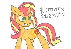 Size: 1031x712 | Tagged: safe, artist:cmara, imported from derpibooru, sunset shimmer, pony, unicorn, angry, female, gritted teeth, mare, simple background, solo, traditional art, white background