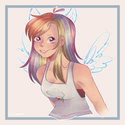 Size: 1200x1200 | Tagged: safe, artist:laismexx, imported from derpibooru, rainbow dash, human, cute, dashabetes, eared humanization, humanized, open mouth, winged humanization, wings