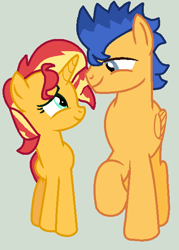 Size: 427x596 | Tagged: safe, artist:jadeharmony, artist:jadethepegasus, imported from derpibooru, flash sentry, sunset shimmer, pony, unicorn, equestria girls ponified, female, flashimmer, male, ponified, shipping, straight