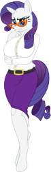 Size: 576x1920 | Tagged: safe, artist:el-doc, imported from derpibooru, rarity, anthro, unguligrade anthro, unicorn, bedroom eyes, belt, big breasts, breasts, busty rarity, clothes, digital art, eyelashes, female, glasses, horn, simple background, skirt, solo, tail, transparent background, wide hips