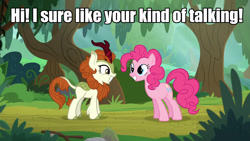 Size: 1280x720 | Tagged: safe, edit, edited screencap, imported from derpibooru, screencap, autumn blaze, pinkie pie, kirin, pony, sounds of silence, awwtumn blaze, caption, cute, diapinkes, introvert's nightmare, pinkamena diane pie, scary, smiling, text