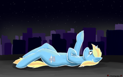 Size: 3840x2400 | Tagged: safe, artist:skydreams, imported from derpibooru, oc, oc only, oc:skydreams, pony, unicorn, crying, female, lying down, mare, night, night sky, painting, sky, solo, stars, vent art, white outline