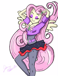 Size: 2976x3850 | Tagged: safe, artist:snake-em, imported from derpibooru, fluttershy, anthro, dance magic, equestria girls, spoiler:eqg specials, arm behind head, ponied up, solo, street ballet tutu