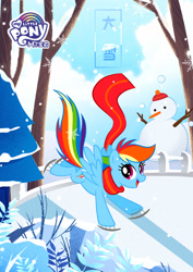 Size: 1080x1527 | Tagged: safe, artist:yooruu, imported from derpibooru, part of a set, rainbow dash, pegasus, pony, blue, chinese, clothes, cute, daxue, day, ice skates, ice skating, my little pony logo, official, part of a series, scarf, snow, snowman, solar term, solo, translated in the comments, tree, winter