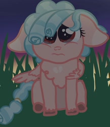 Size: 1280x1477 | Tagged: safe, artist:birbnerd17, imported from derpibooru, cozy glow, pegasus, pony, 1000 hours in ms paint, crying, floppy ears, grass, puppy dog eyes, sad, solo, story included