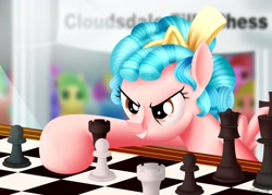 Size: 1920x1372 | Tagged: safe, artist:leonkay, imported from derpibooru, cozy glow, pegasus, pony, blurry background, chess, female, filly, solo