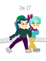 Size: 1280x1682 | Tagged: safe, artist:horroraceman93, imported from derpibooru, indigo zap, tennis match, equestria girls, female, ice skating, lesbian, shipping, simple background, snow, snowfall, tenniszap, transparent background