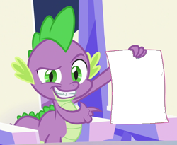 Size: 512x419 | Tagged: safe, edit, imported from derpibooru, screencap, spike, dragon, season 6, the crystalling, claws, cropped, crystal heart, dreamworks face, fangs, hero, male, meme, meme template, poster, simple background, smiling, smug, solo, sunburst background, template, transparent background