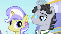 Size: 1920x1080 | Tagged: safe, imported from derpibooru, screencap, jet set, upper crust, pony, unicorn, sweet and elite, female, looking at each other, male, mare, stallion