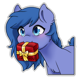 Size: 512x512 | Tagged: safe, artist:tokokami, imported from derpibooru, oc, oc only, oc:shadow blue, pony, cute, female, present, simple background, solo, sticker, transparent background